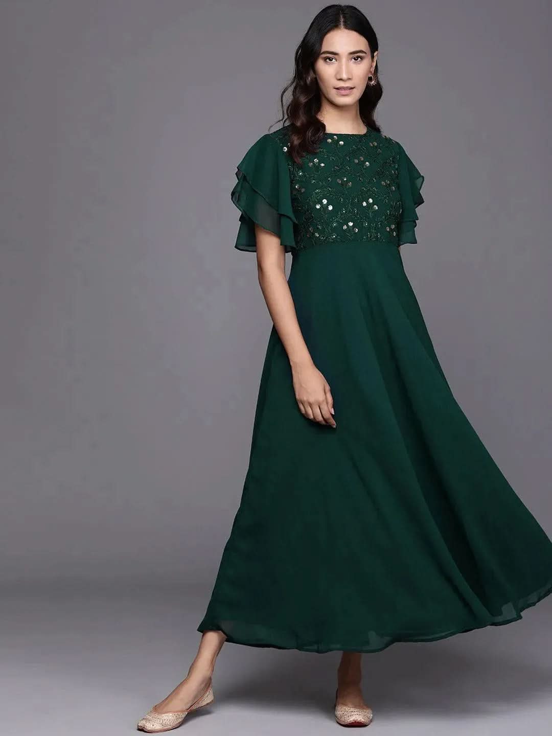 

Green Embroidered Georgette Dress