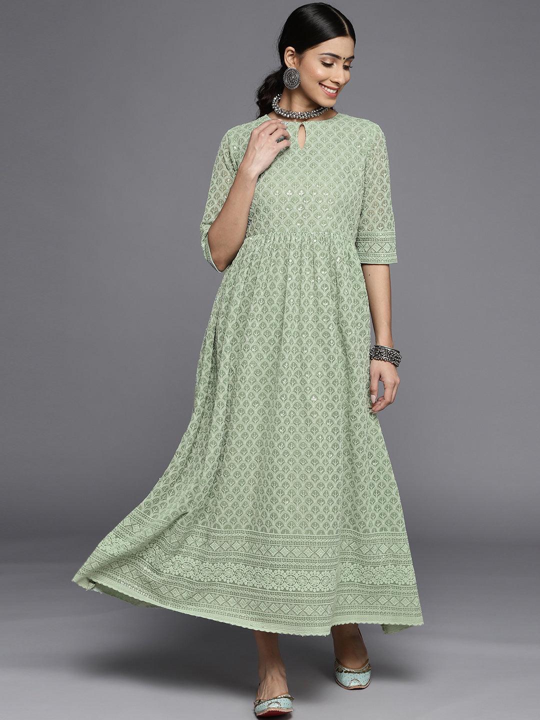 Green Embroidered Georgette Dress