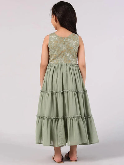 Green Embroidered Georgette Dress - Libas