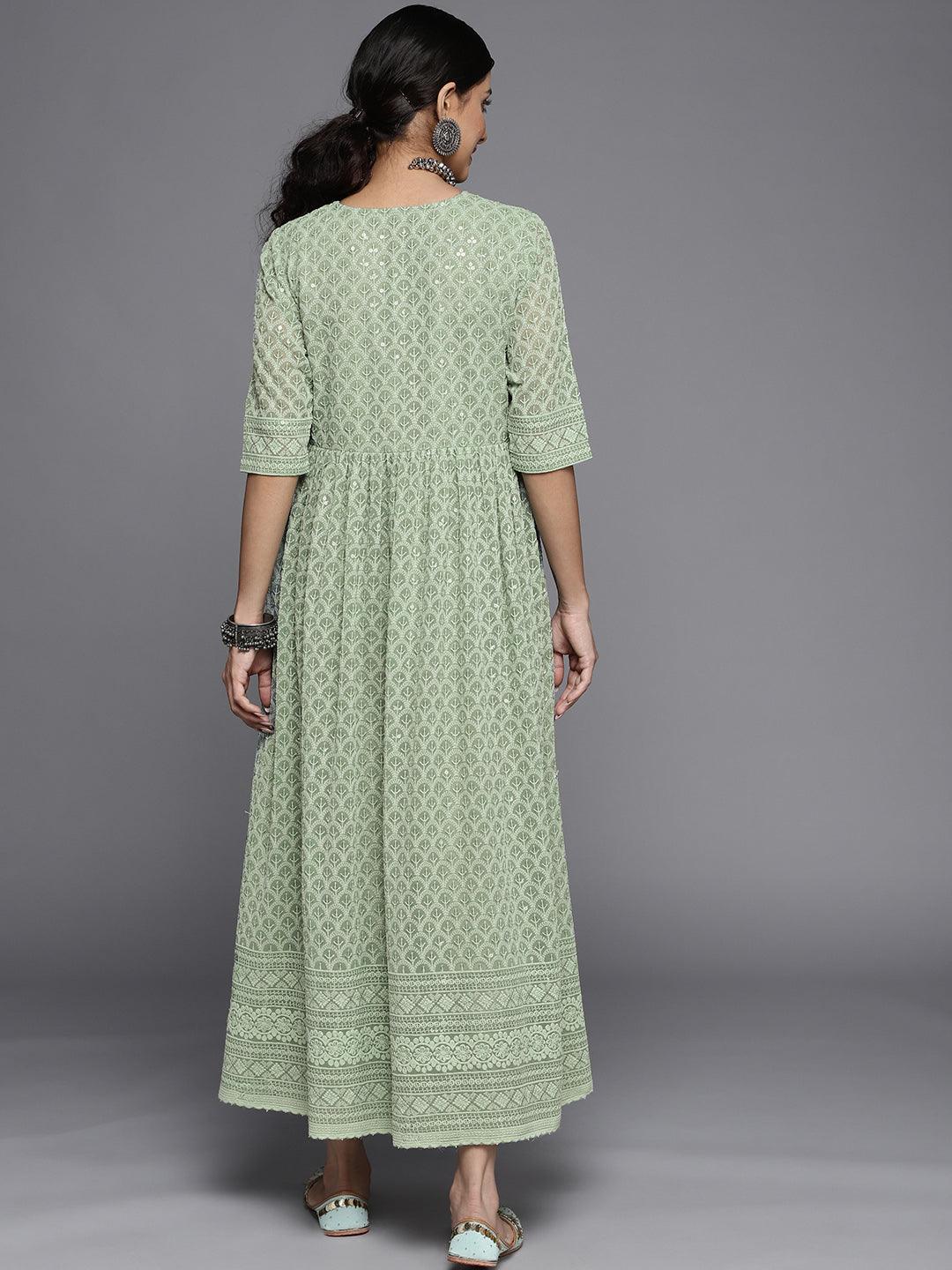 Green Embroidered Georgette Dress
