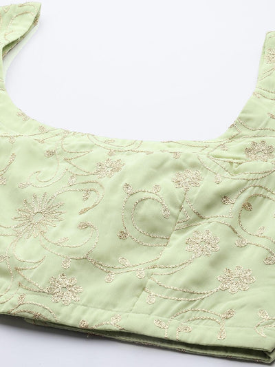 Green Embroidered Georgette Lehenga Set - Libas