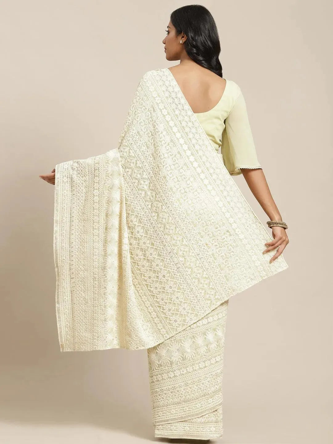 Green Embroidered Georgette Saree - Libas 