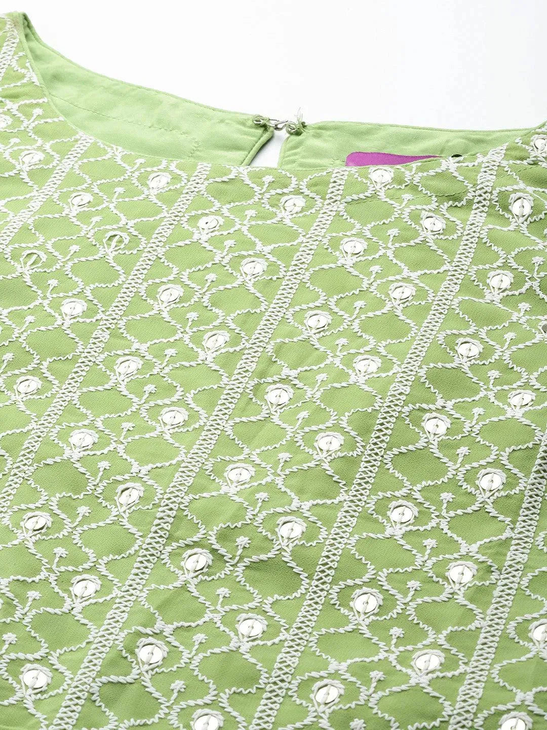 Green Embroidered Georgette Straight Suit Set With Trousers - Libas 