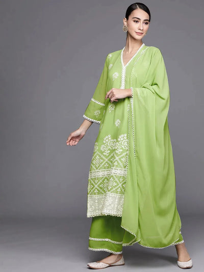 Green Embroidered Georgette Suit Set - Libas