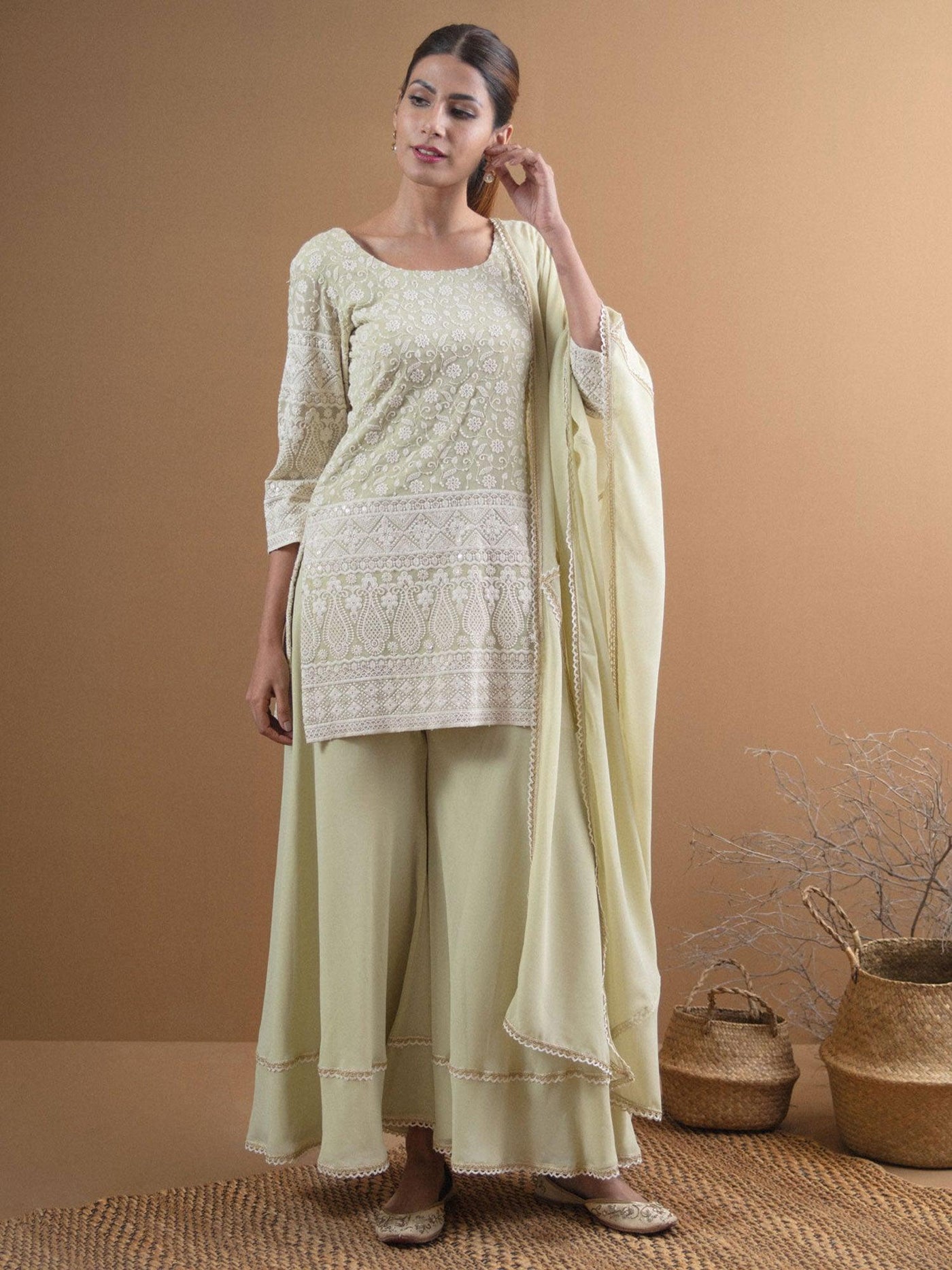KAYRA Green Embroidered Georgette Suit Set - Libas
