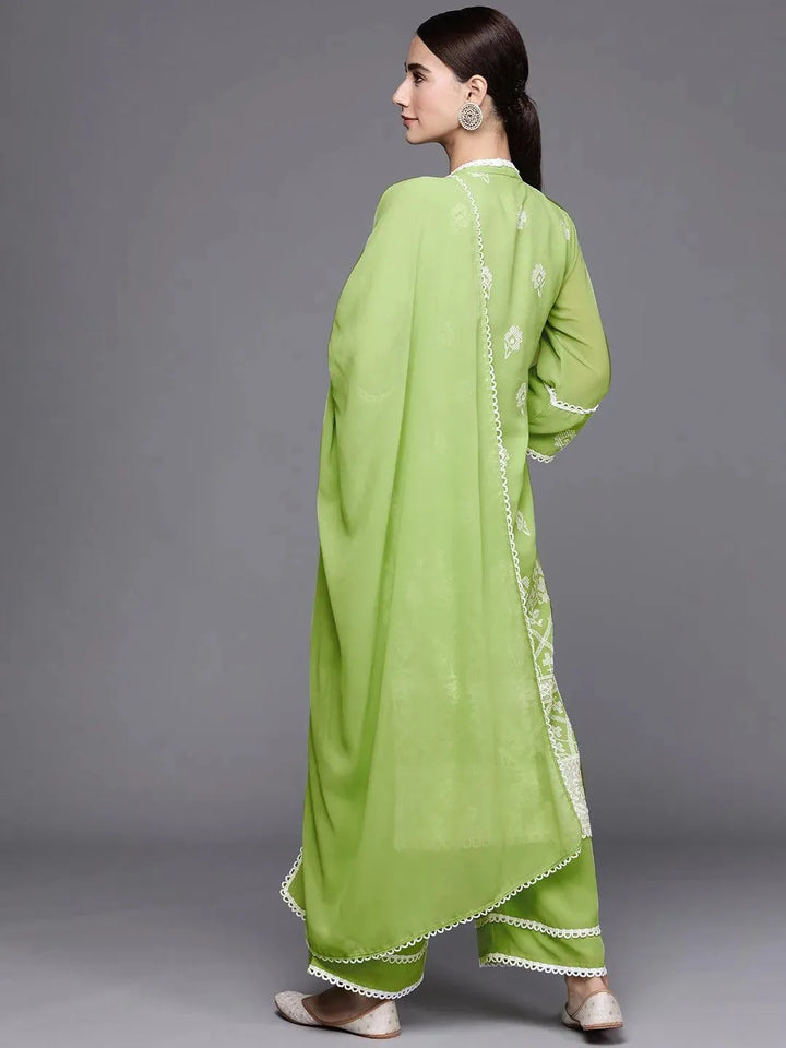 Green Embroidered Georgette Suit Set - Libas