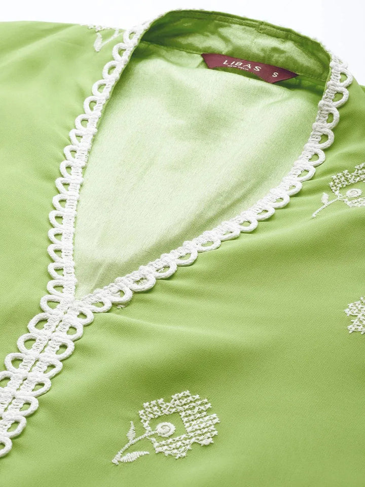 Green Embroidered Georgette Suit Set - Libas