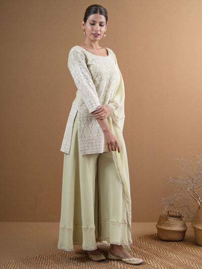 KAYRA Green Embroidered Georgette Suit Set - Libas