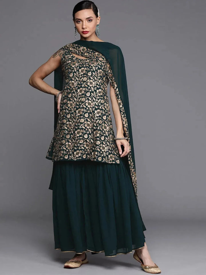 Green Embroidered Georgette Suit Set - Libas
