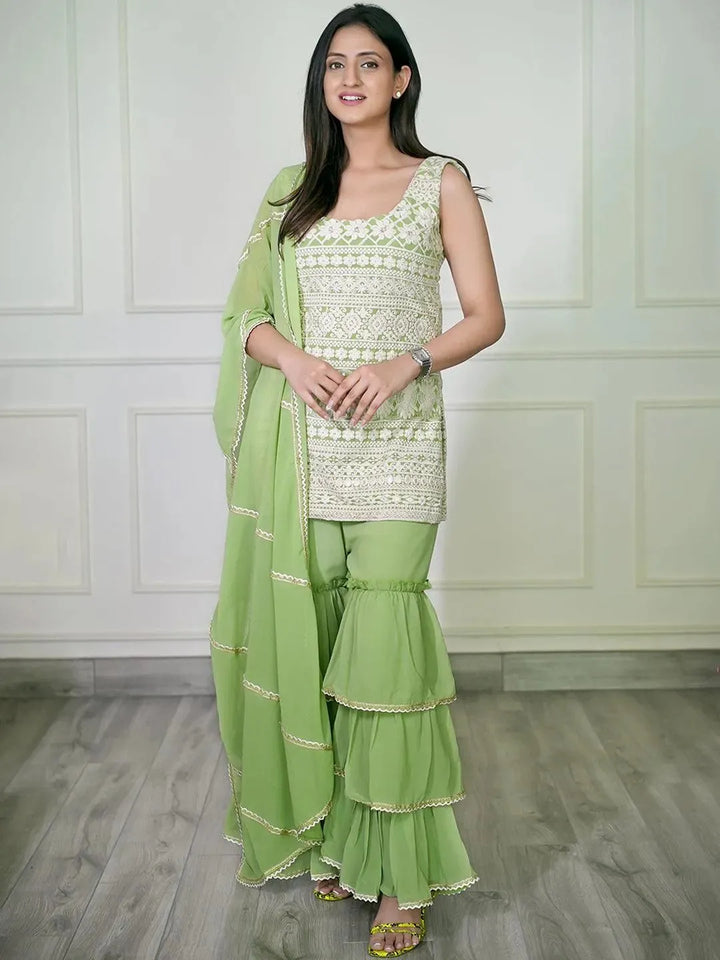 Green Embroidered Georgette Suit Set - Libas