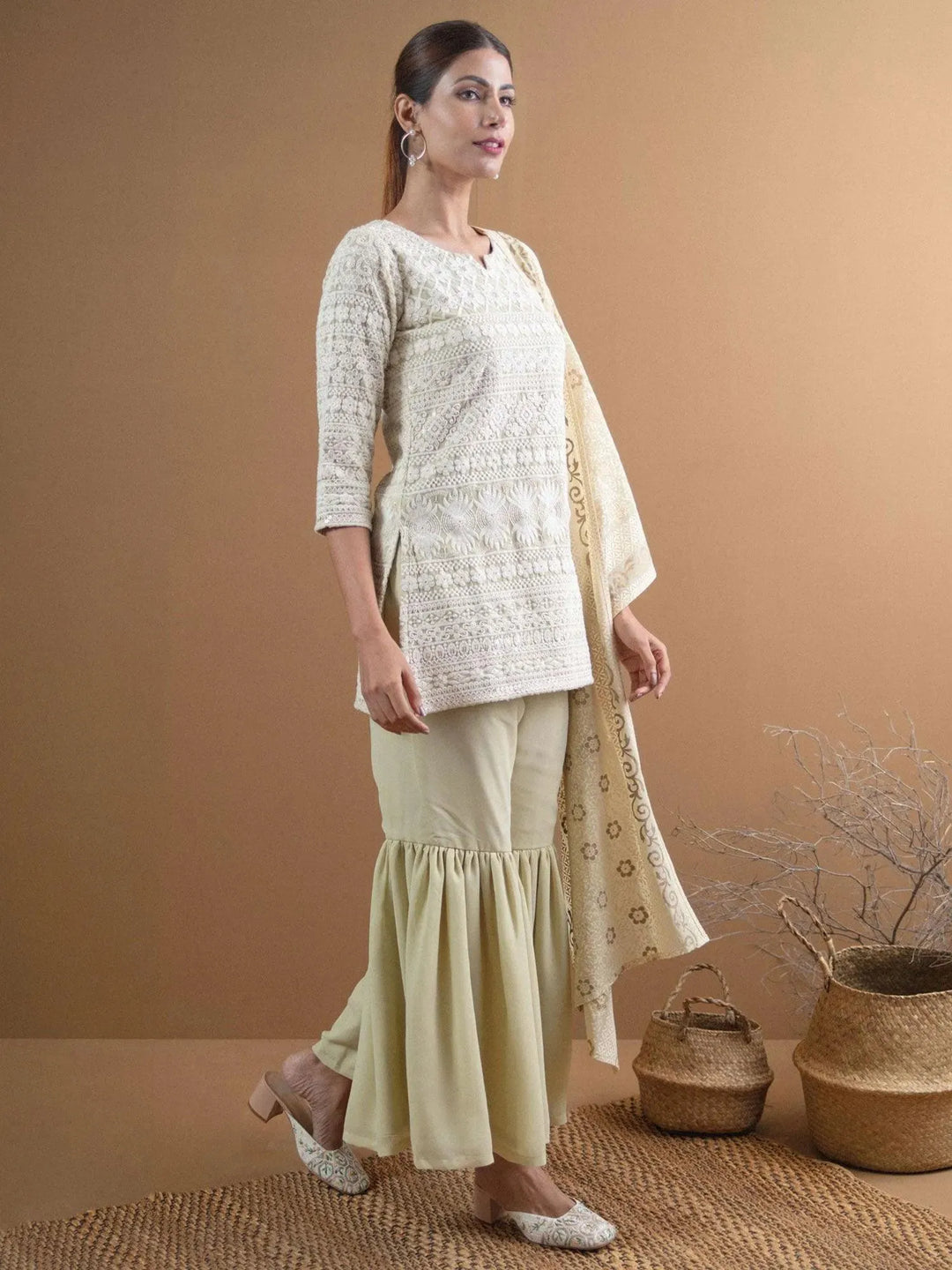 TISYA Green Embroidered Georgette Suit Set - Libas 
