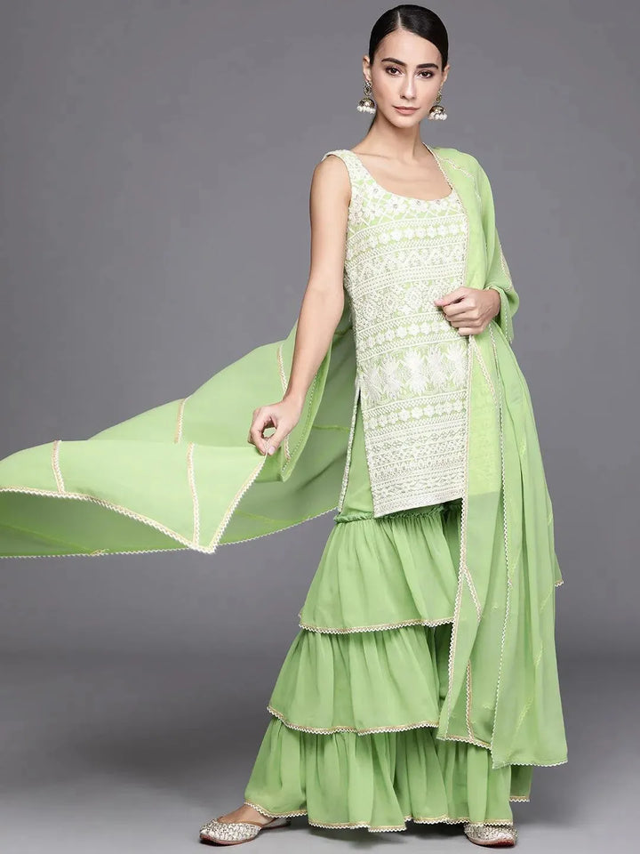 Green Embroidered Georgette Suit Set - Libas