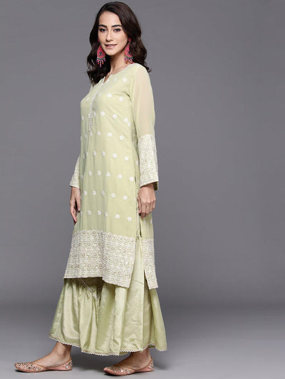 Green Embroidered Georgette Suit Set - Libas