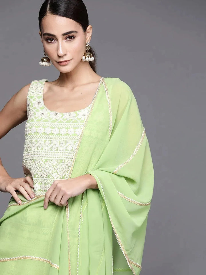 Green Embroidered Georgette Suit Set - Libas