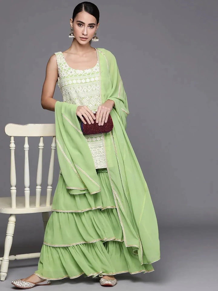 Green Embroidered Georgette Suit Set - Libas