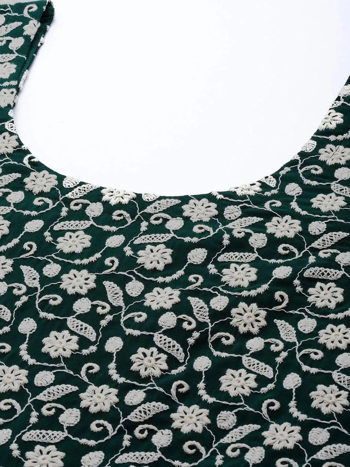 Green Embroidered Georgette Straight Suit Set With Skirt - Libas