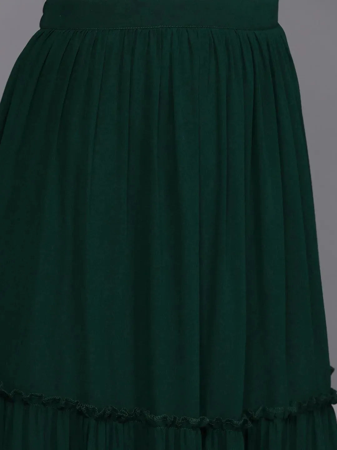 Green Embroidered Georgette Straight Suit Set With Skirt - Libas 