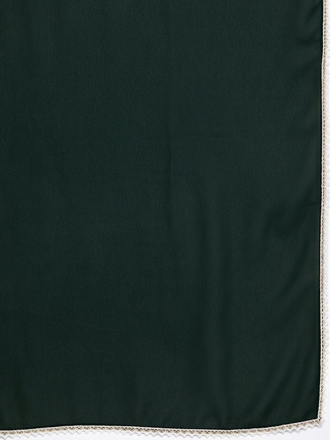 Green Embroidered Georgette Straight Kurta With Skirt & Dupatta