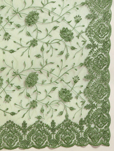 Green Embroidered Net Saree - Libas