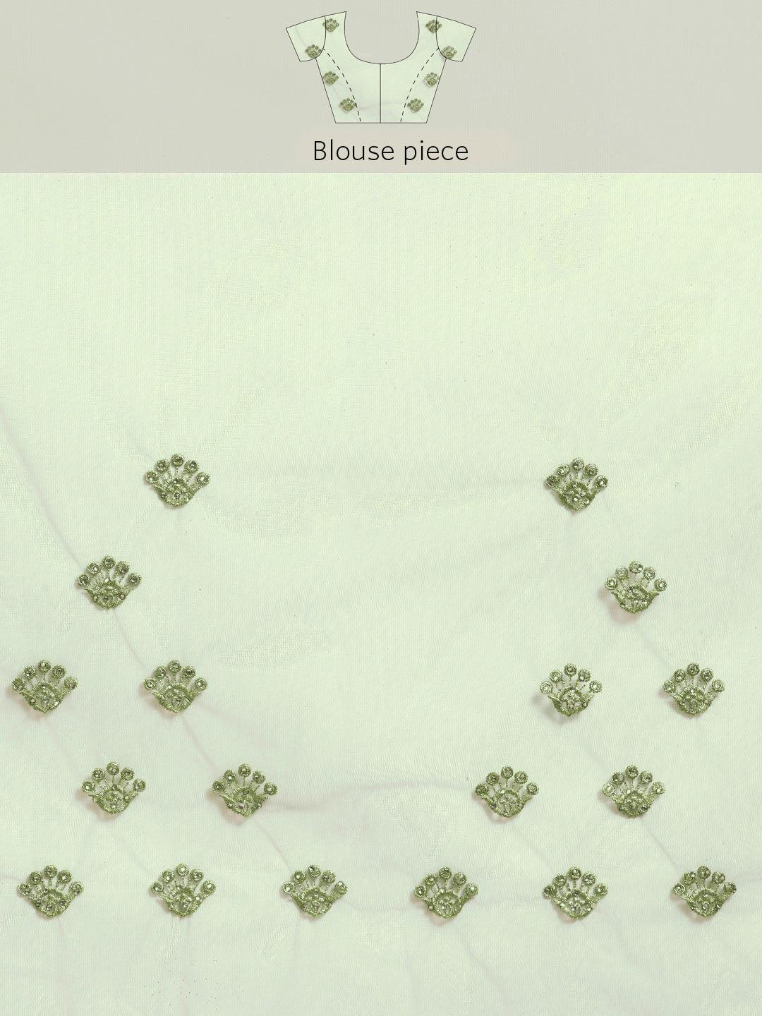 Green Embroidered Net Saree - Libas