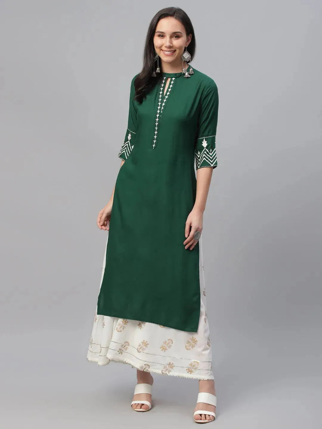 Green Embroidered Rayon Kurta - Libas