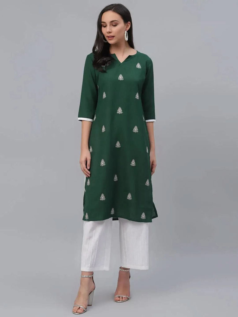 Libas Green Embroidered Rayon Kurta