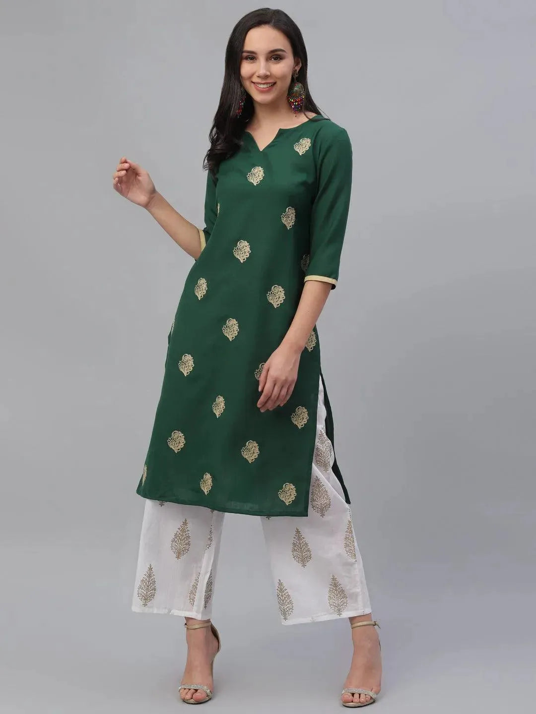 Green Embroidered Rayon Kurta - Libas 