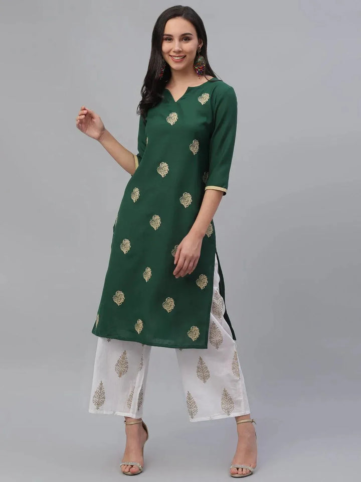 Green Embroidered Rayon Kurta - Libas