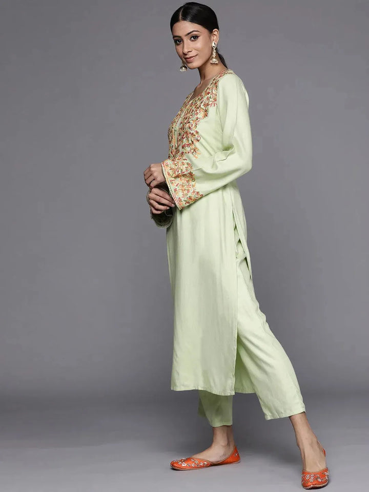 Green Embroidered Rayon Kurta - Libas