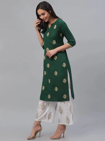 Green Embroidered Rayon Kurta - Libas