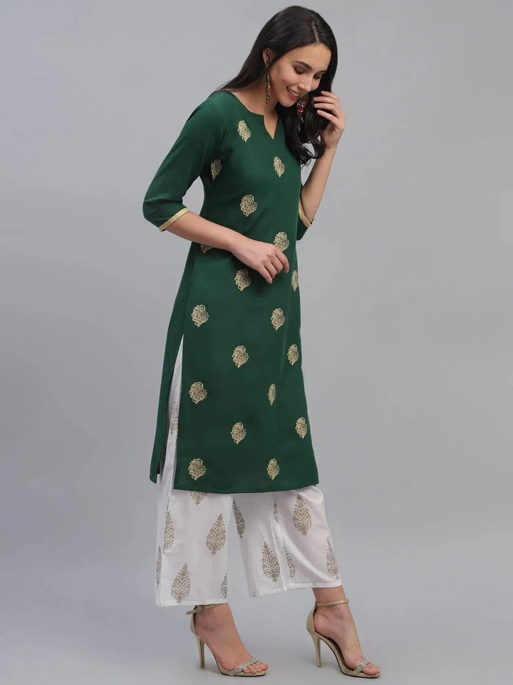 Green Embroidered Rayon Kurta - Libas