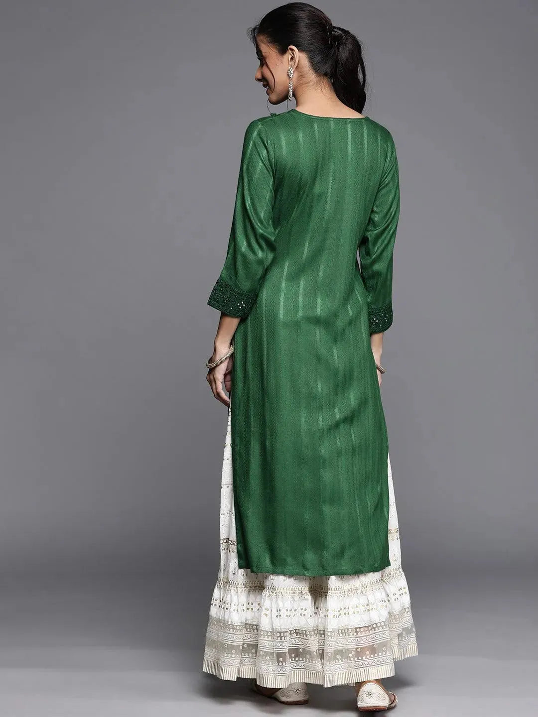 Green Embroidered Rayon Kurta - Libas