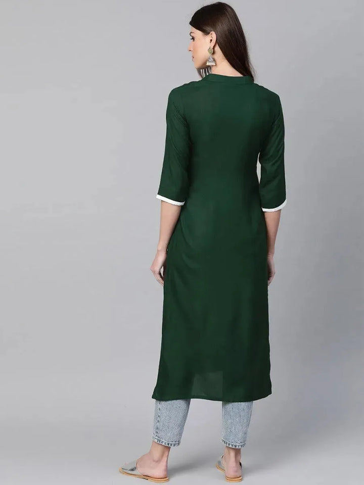 Green Embroidered Rayon Kurta - Libas