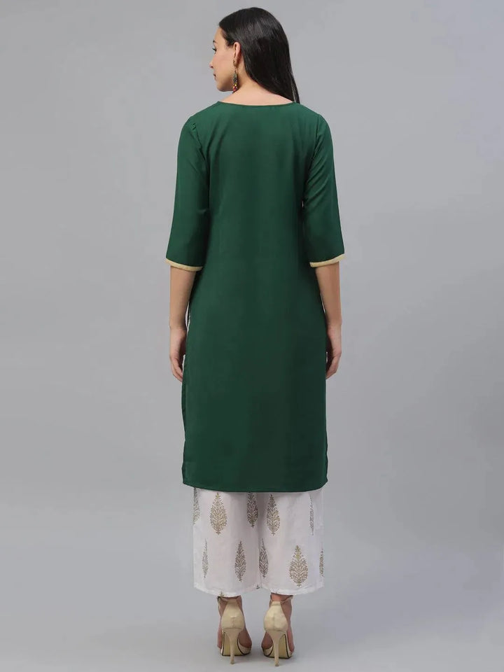 Green Embroidered Rayon Kurta - Libas