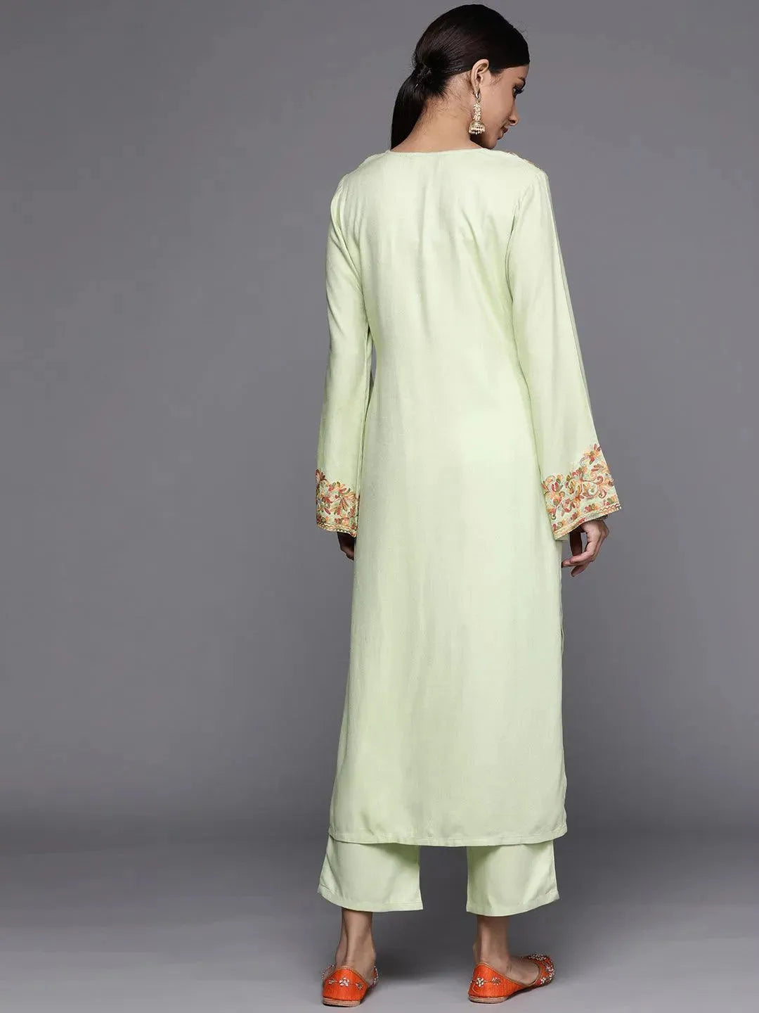 Green Embroidered Rayon Kurta - Libas 