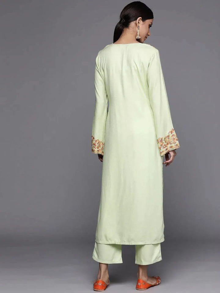 Green Embroidered Rayon Kurta - Libas