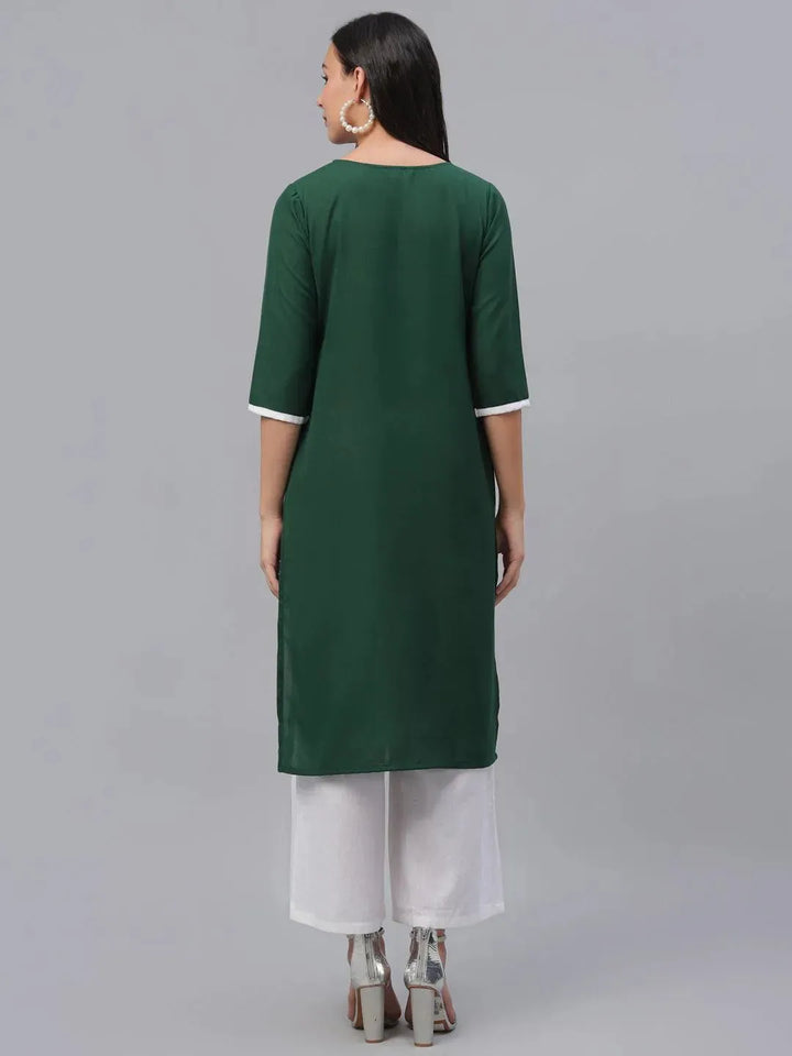 Green Embroidered Rayon Kurta - Libas