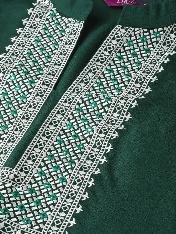 Green Embroidered Rayon Kurta - Libas