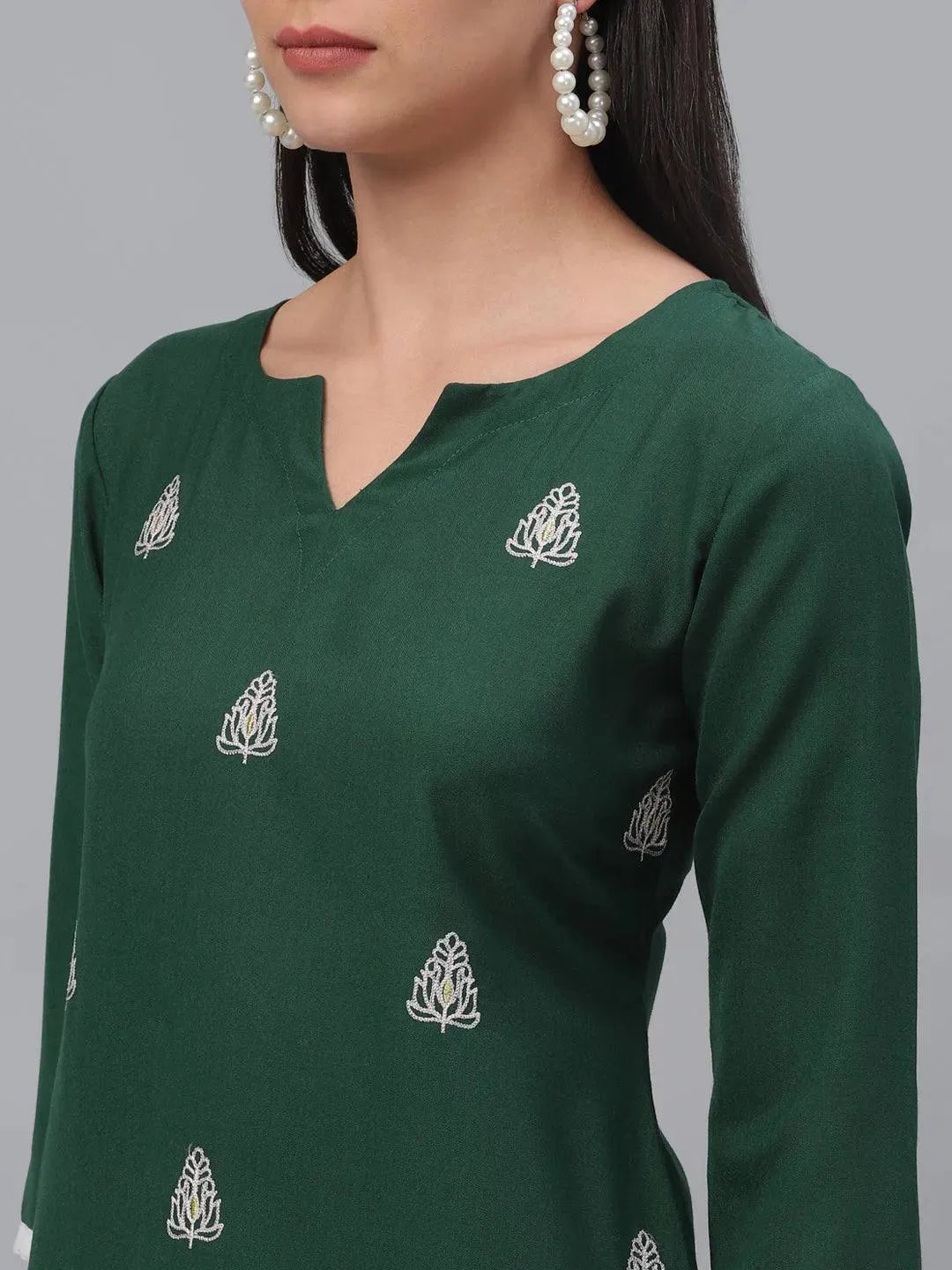 Green Embroidered Rayon Kurta - Libas