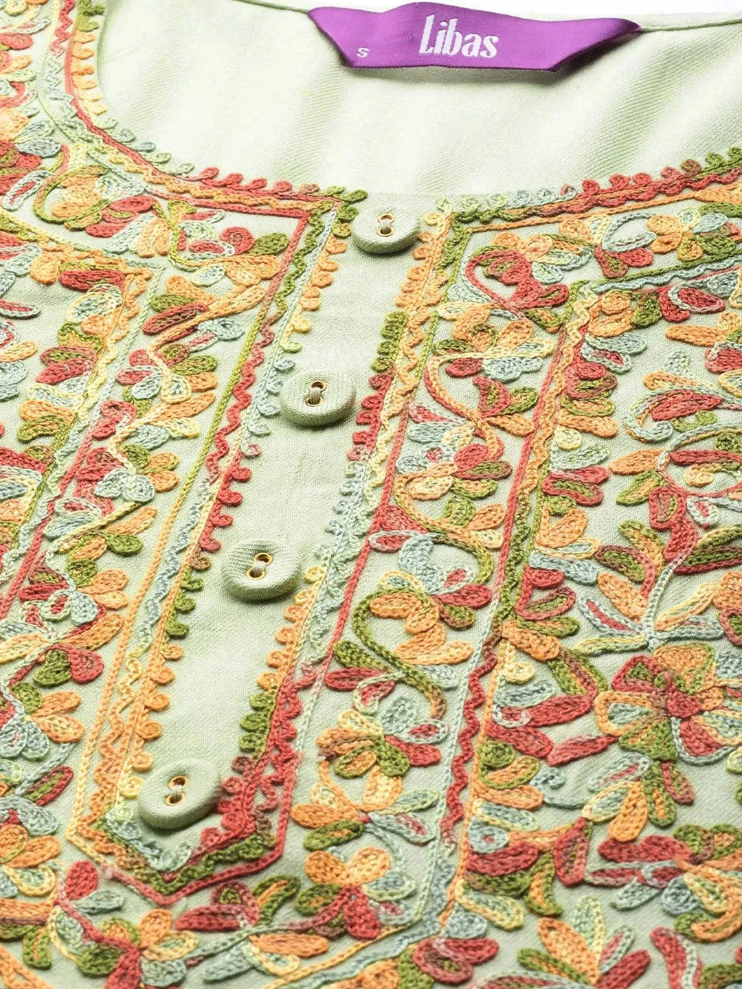 Green Embroidered Rayon Kurta - Libas 