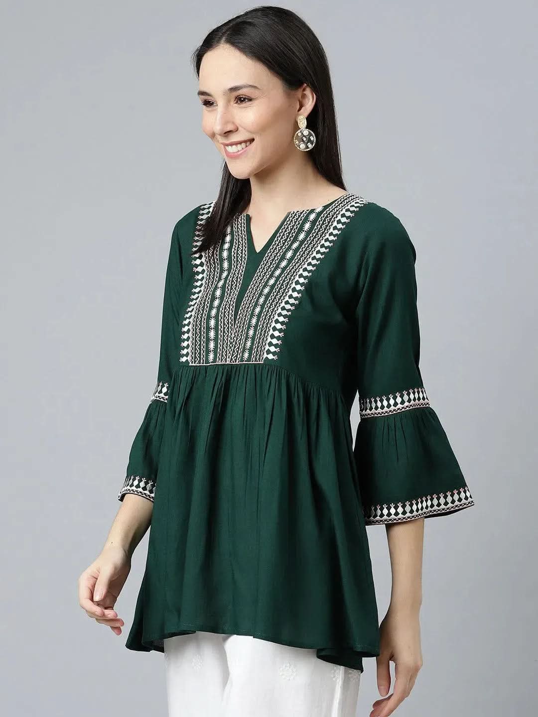 

Green Embroidered Rayon Kurti
