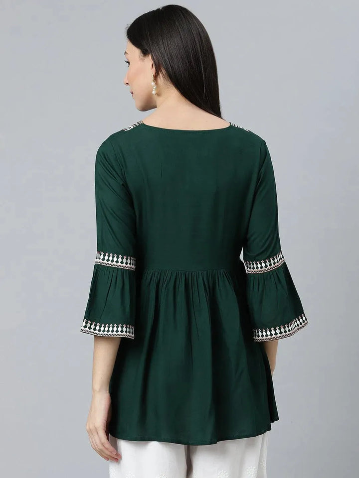 Green Embroidered Rayon Kurti - Libas