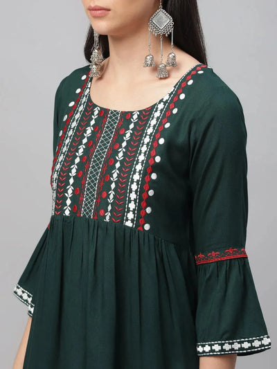 Green Embroidered Rayon Kurti - Libas