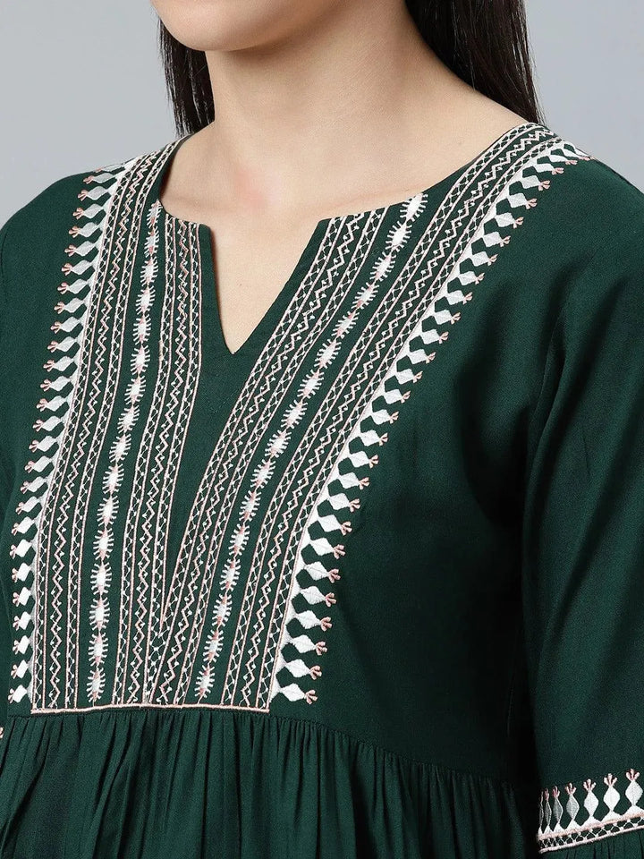 Green Embroidered Rayon Kurti - Libas