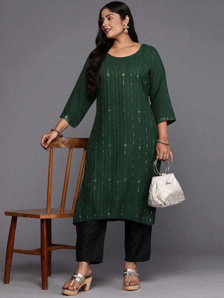 Green Embroidered Rayon Straight Kurta - Libas