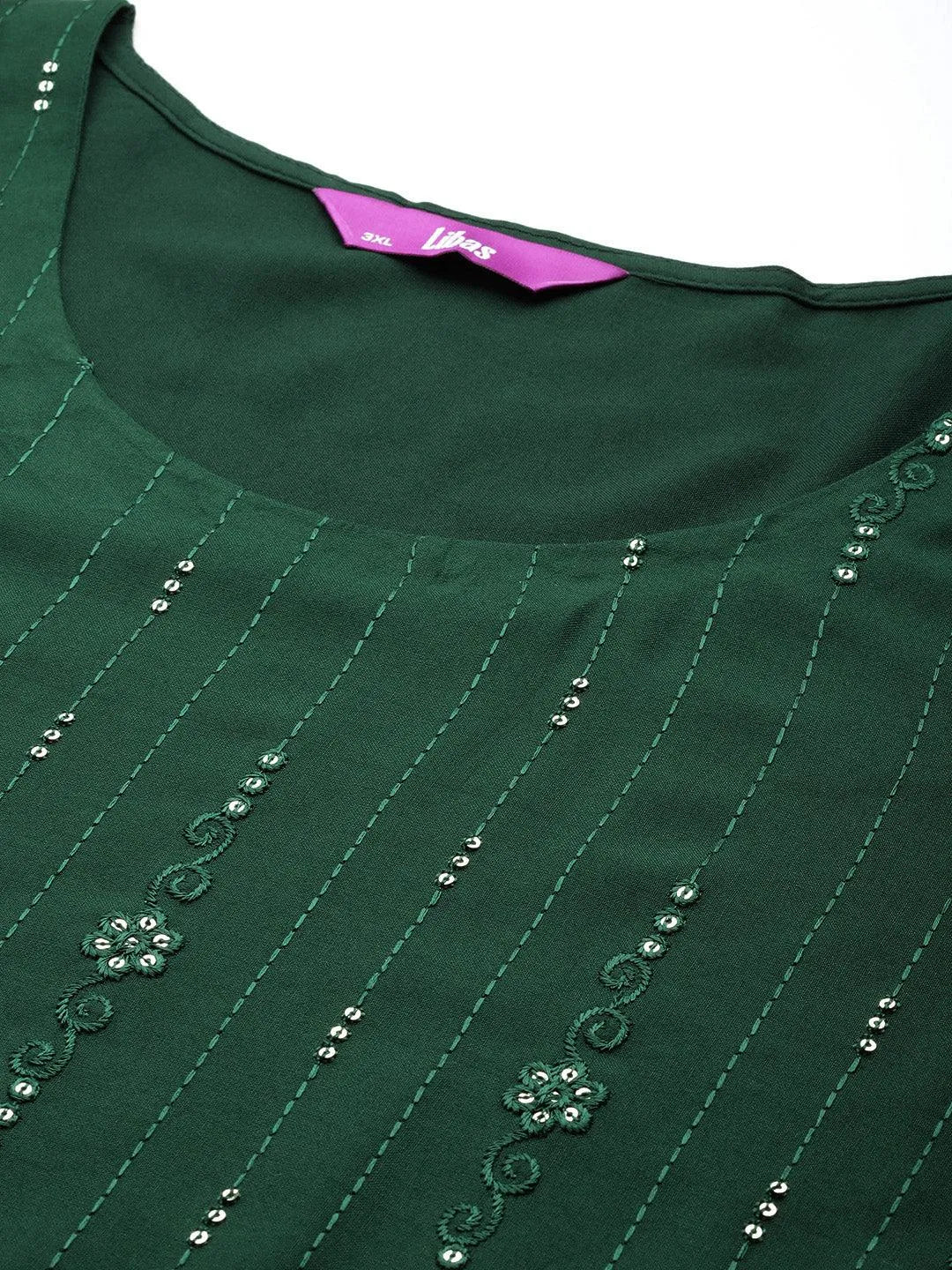 Green Embroidered Rayon Straight Kurta - Libas 
