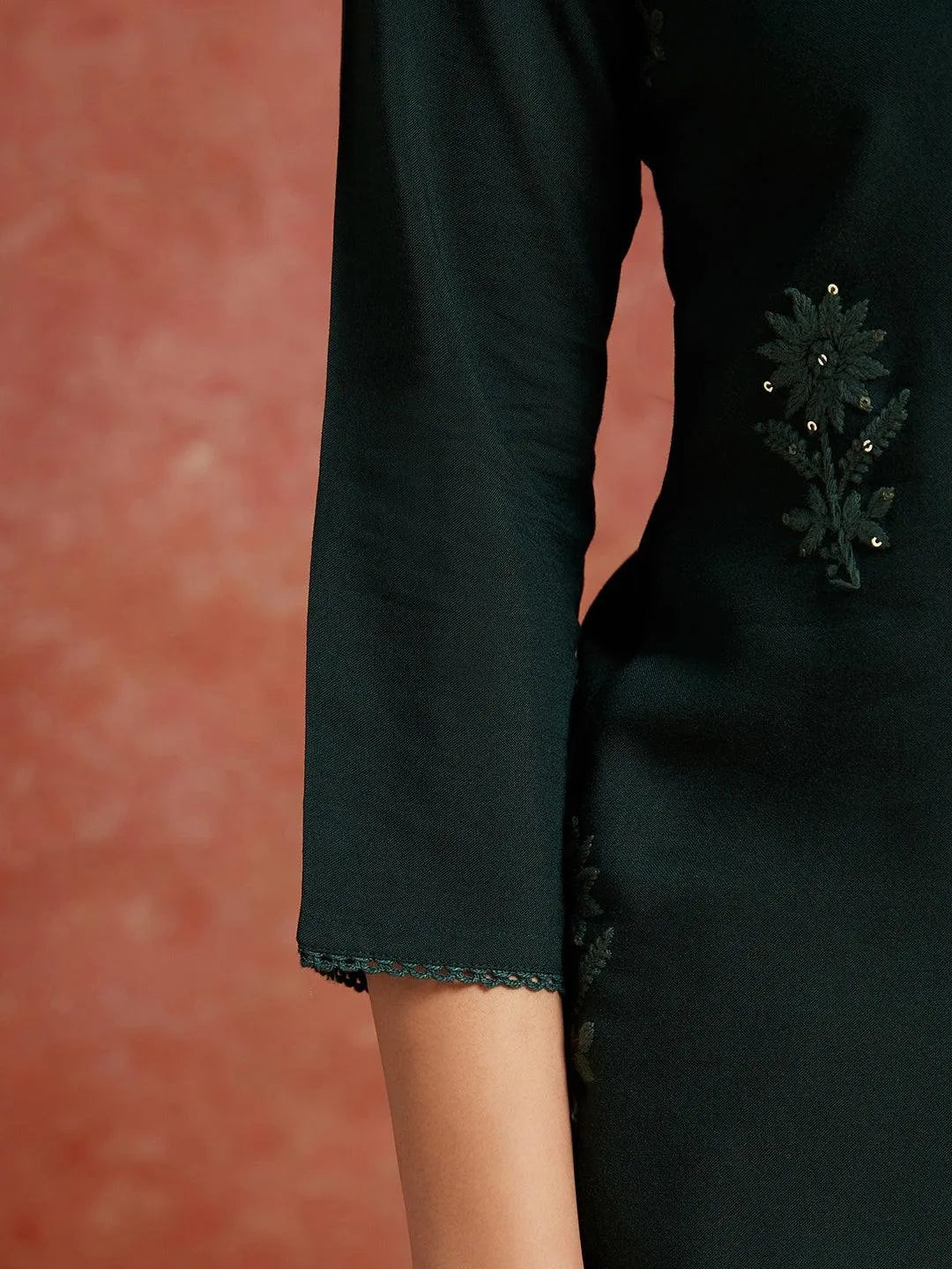 Green Embroidered Rayon Straight Kurta - Libas 