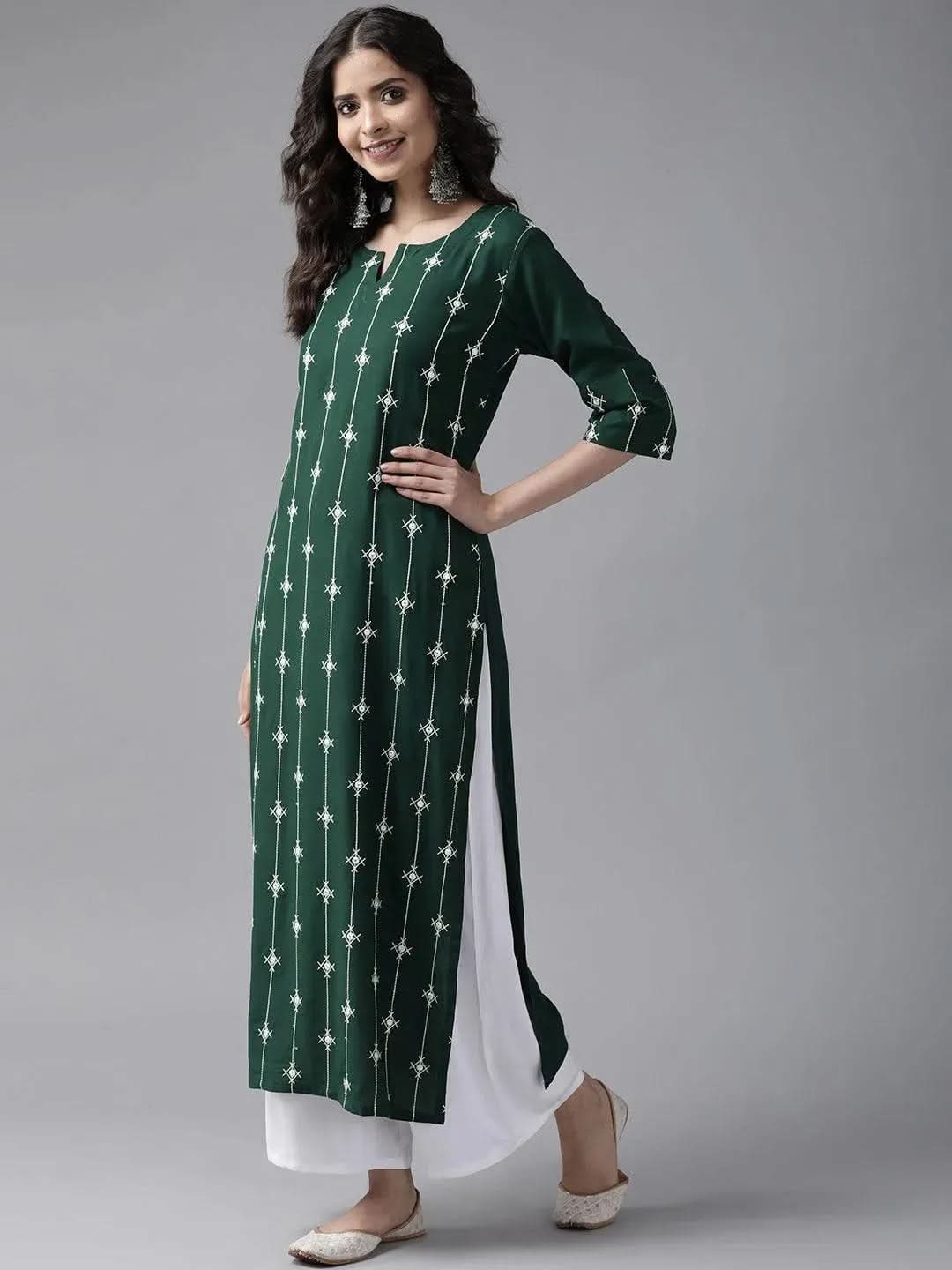 

Buy Green Embroidered Rayon Suit Set - 20181- | Libas Ethnic Wear Online