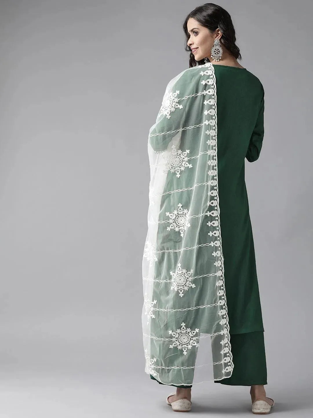 Green Embroidered Rayon Suit Set - Libas