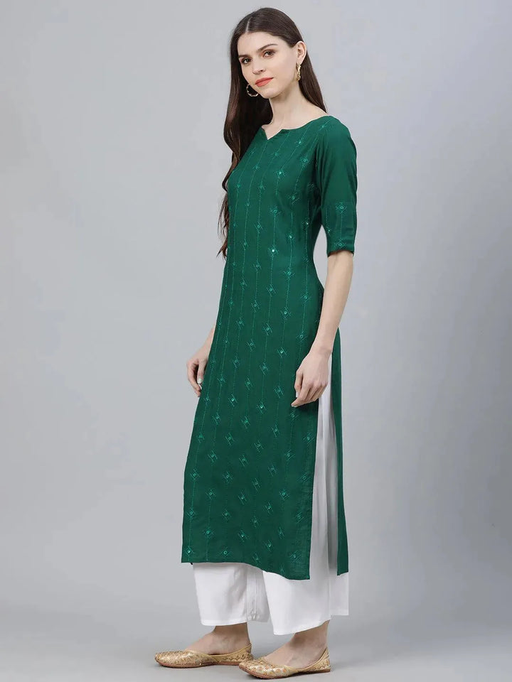 Green Embroidered Rayon Kurta Set - Libas